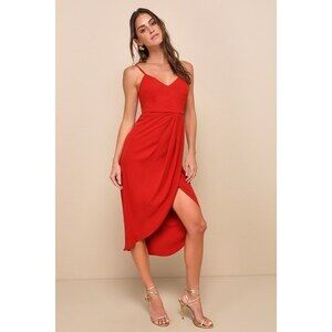 Lulus Reinette Rust Red Midi Dress - Size S